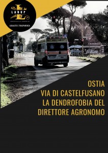 Un'ambulanza diretta all'ospedale G.B.Grassi costretta ad evitare le transenne su via di Castelfusano procedendo su sterrato (foto 14 dicembre 2023)